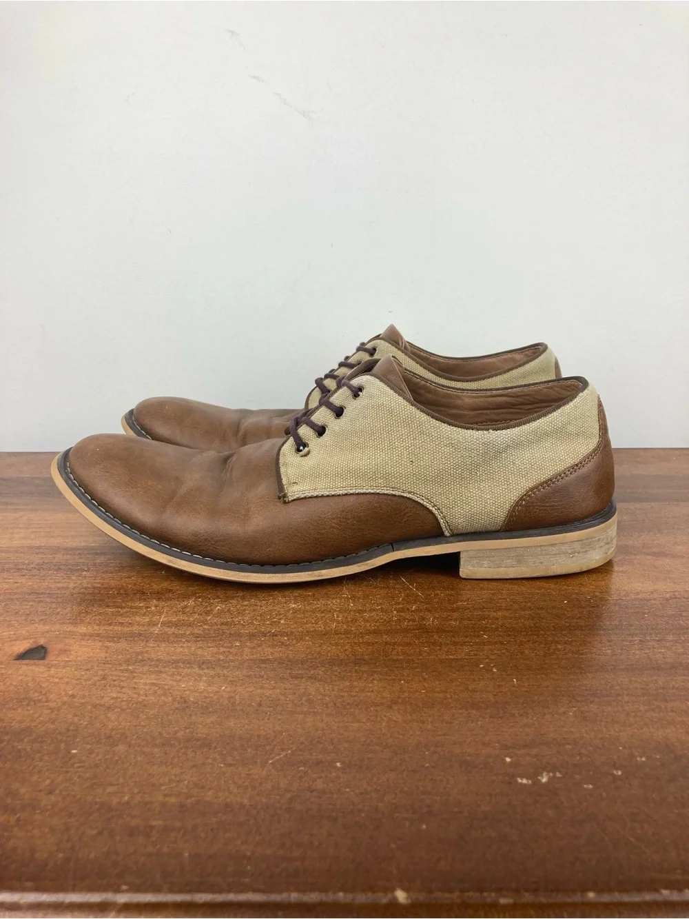 JF J.Ferrar Titus Oxford Dress Shoes Brown Tan Canvas 014-8017 Men’s 11M.